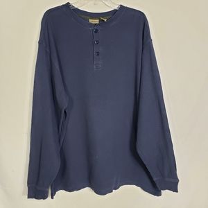 L.L. Beans Shirt Henley Thermal Blue Cotton Tall